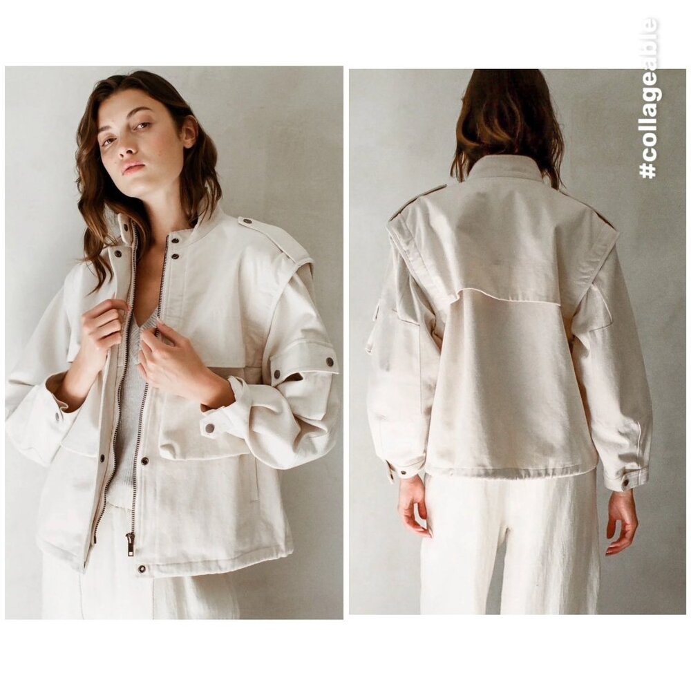 A.Ren Utility Cargo Jacket Small Beige Heavy Cotton Convertible Vest Gorpcore - Picture 2 of 16
